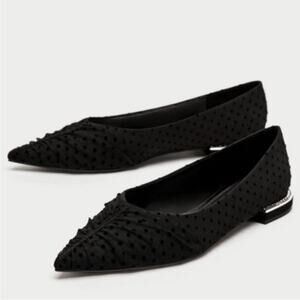 Zara Black Mesh Polka Dot Ballerina Flats